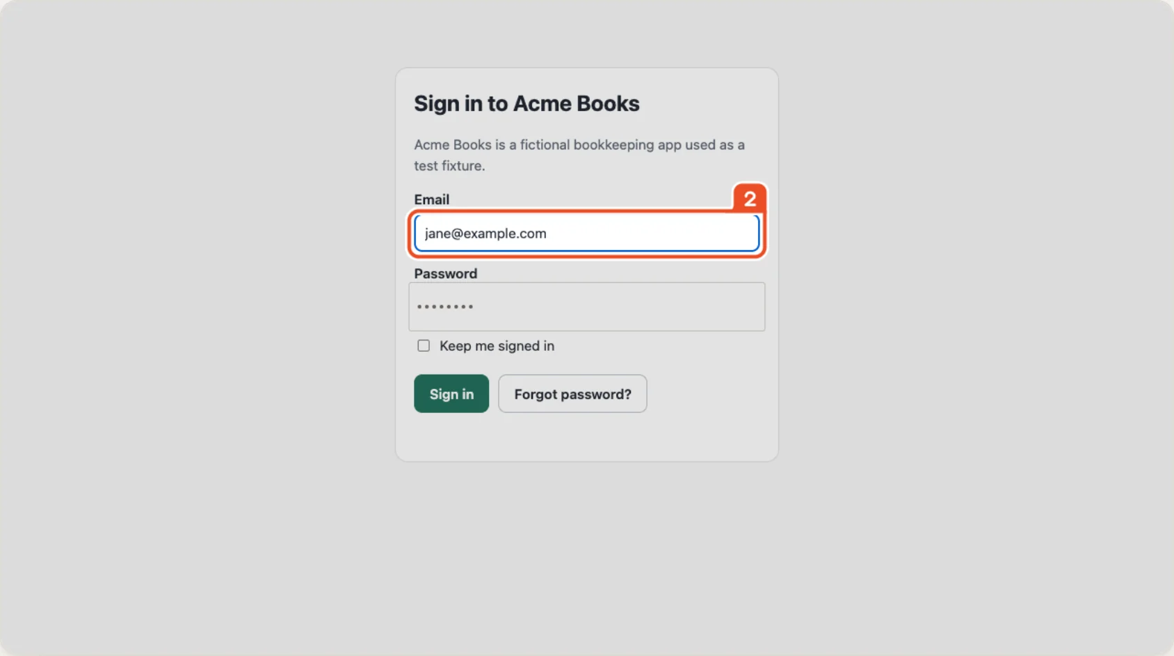 One step of an exported guide: the Email field of a sign-in form outlined with a numbered tab.